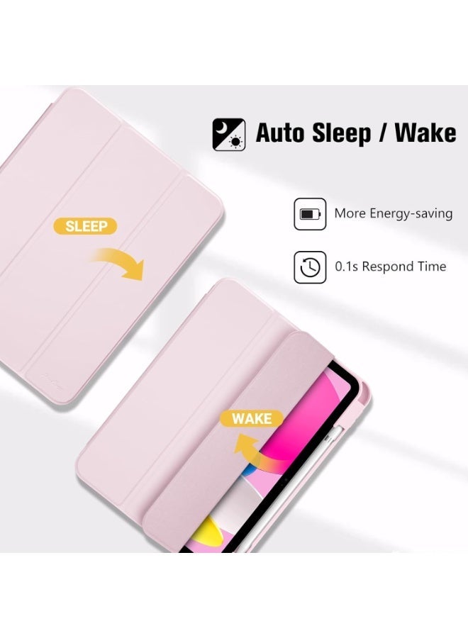 جراب لجهاز iPad A16 2025 الجيل الحادي عشر 11 بوصة / iPad الجيل العاشر 2022 10.9 بوصة مع حامل قلم، مصنوع من جلد PU متين، وغطاء خلفي مرن من مادة TPU مقاوم للصدمات، مزود بخاصية التشغيل/الإيقاف التلقائي (لون وردي فاتح). - Image 5